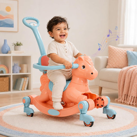 VINI TOYS 3-in-1 Rocking Horse Ride-On with Parent Handle