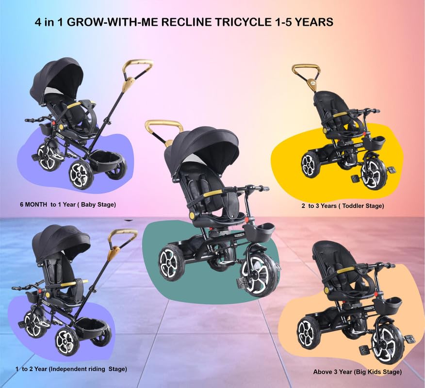 VINI TOYS 360° Recliner Tricycle with Parent Handle & Canopy