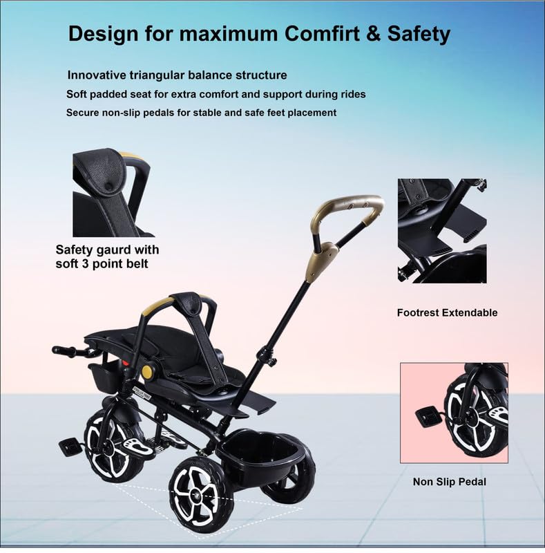 VINI TOYS 360° Recliner Tricycle with Parent Handle & Canopy