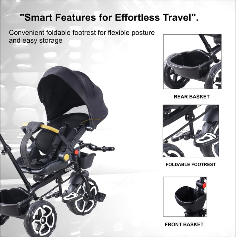 VINI TOYS 360° Recliner Tricycle with Parent Handle & Canopy