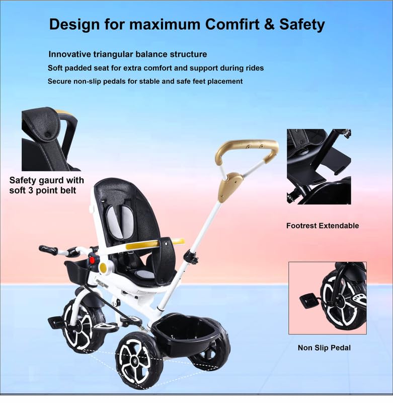 VINI TOYS 360° Recliner Tricycle with Parent Handle & Canopy