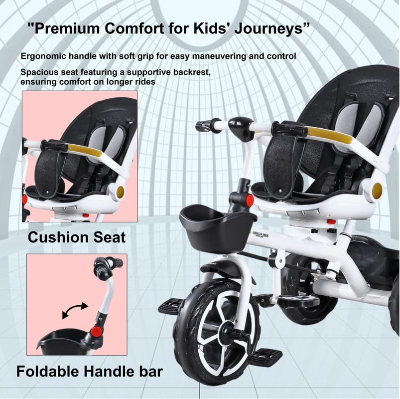 VINI TOYS 360° Recliner Tricycle with Parent Handle & Canopy