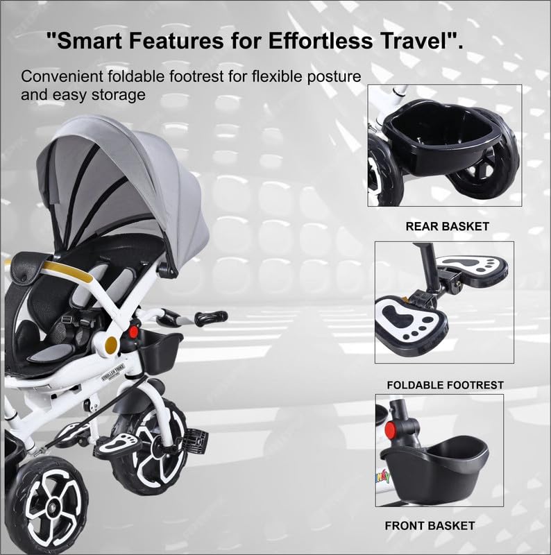 VINI TOYS 360° Recliner Tricycle with Parent Handle & Canopy