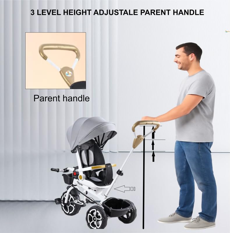 VINI TOYS 360° Recliner Tricycle with Parent Handle & Canopy