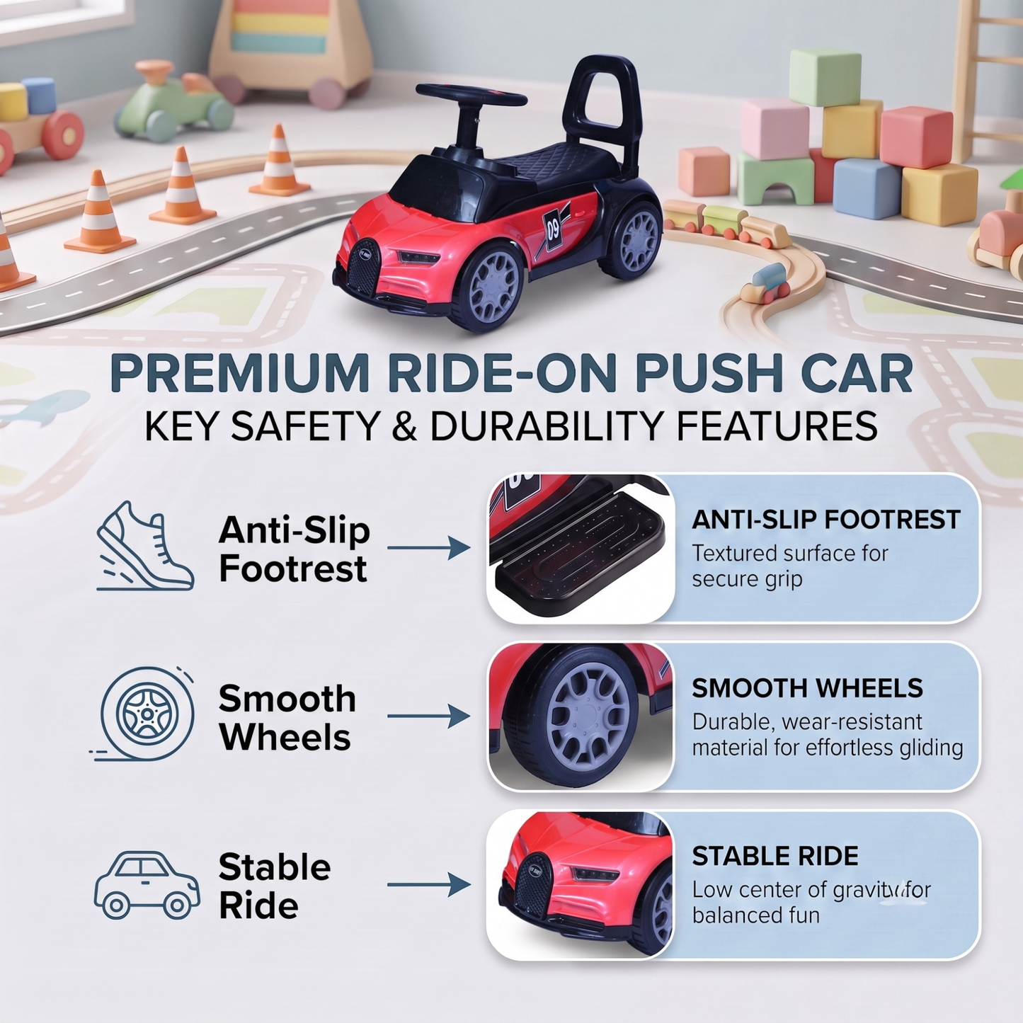 VINI TOYS Bugatti-Style Luxury Ride-On Car without Parent Handle
